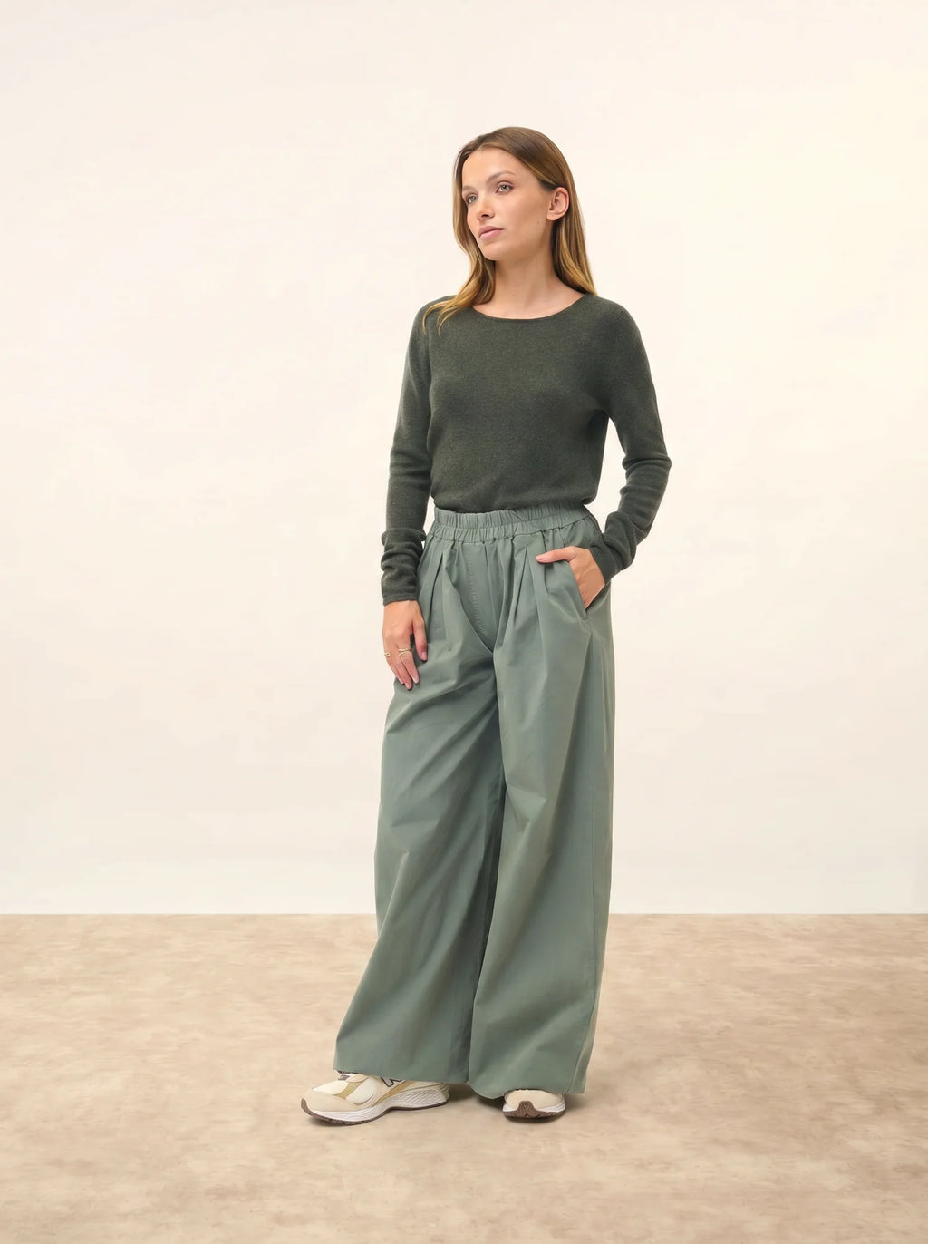 VIVIAN pullover rundhalsausschnitt khaki meliert