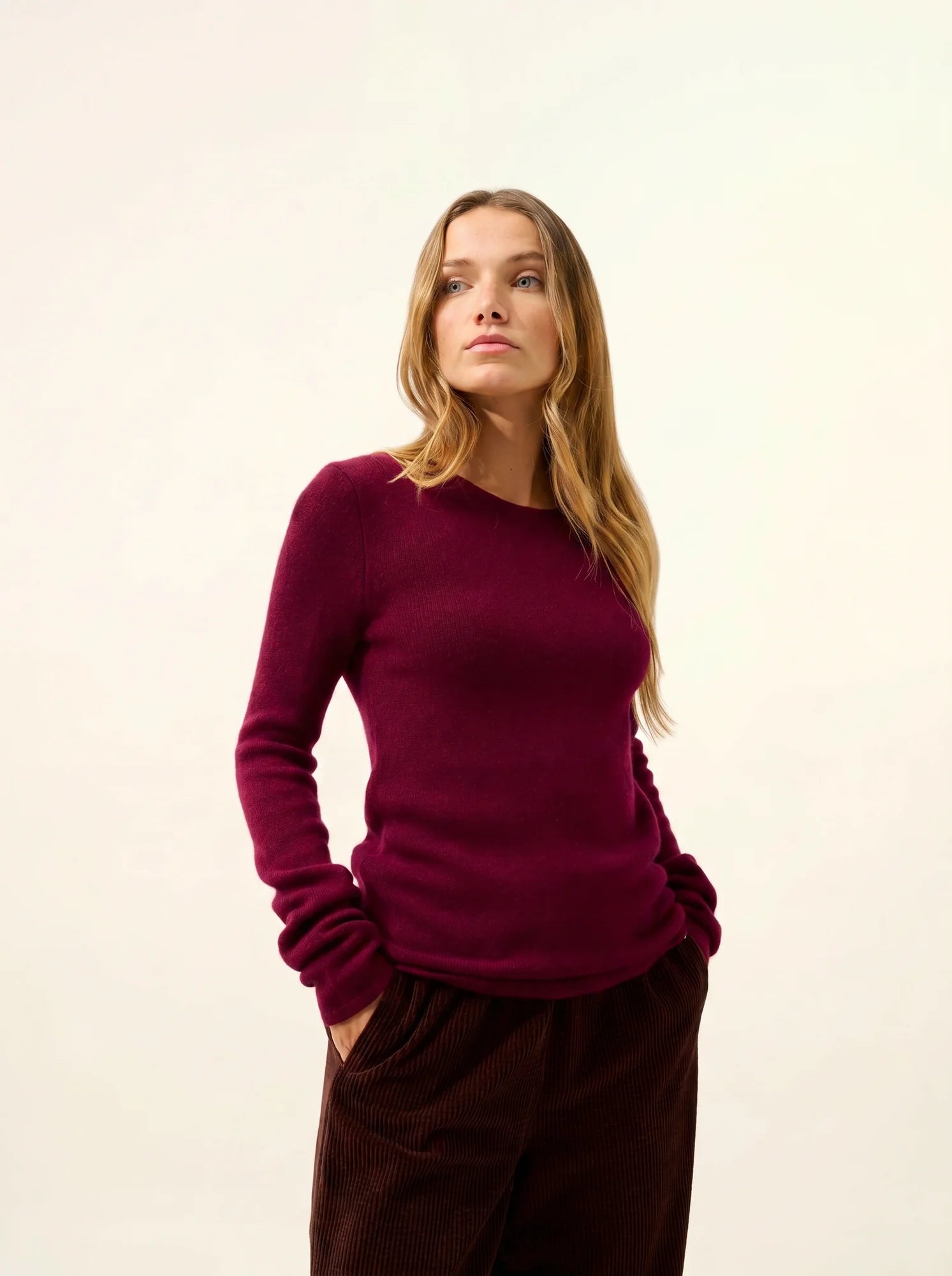 JOYCE pull col rond 4 fils bordeaux