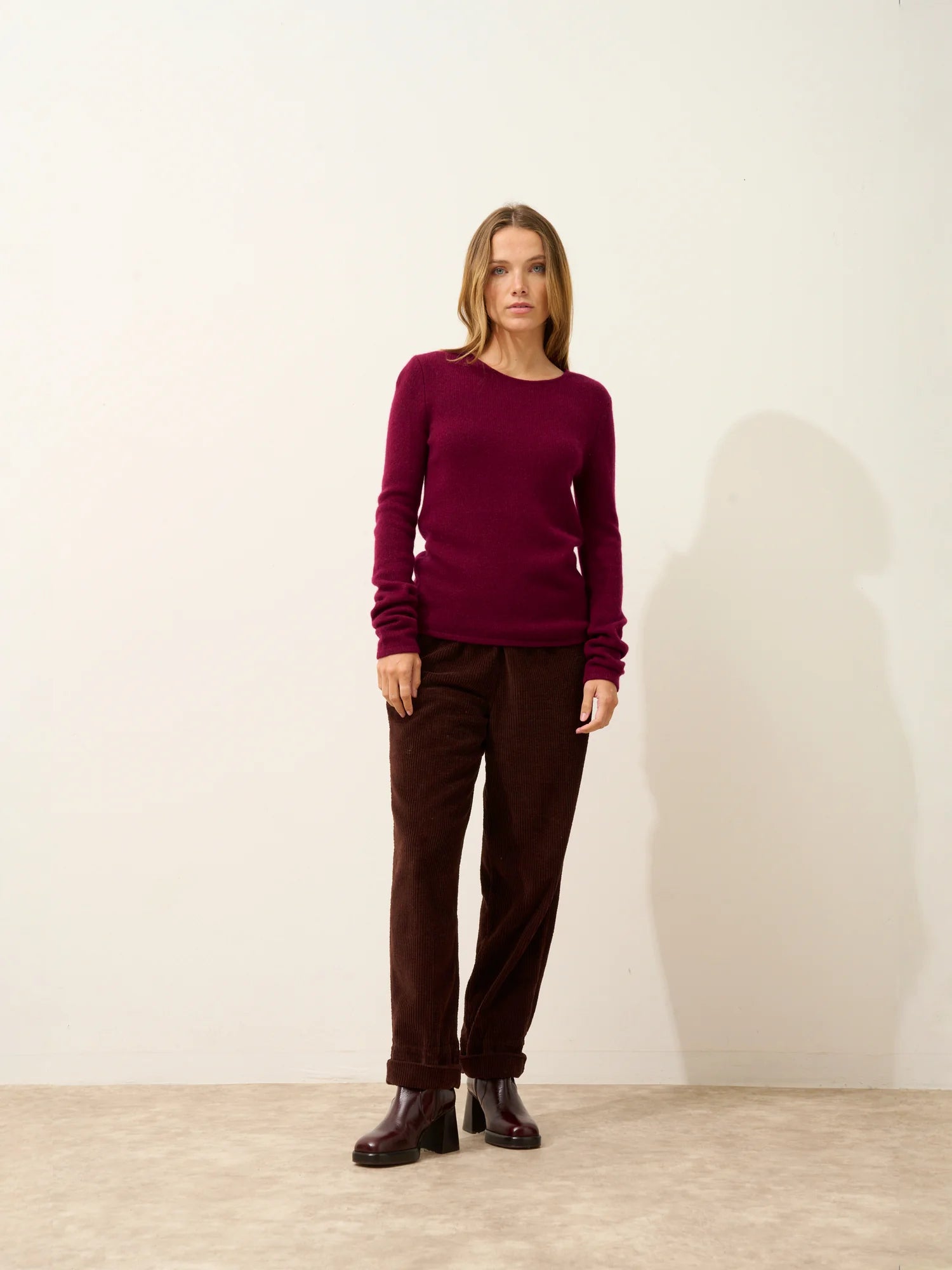 JOYCE pull col rond 4 fils bordeaux