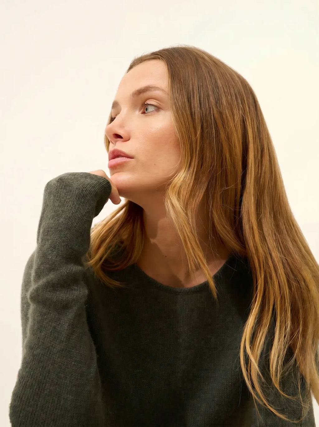 JOYCE pullover rundhalsausschnitt 4-fädig khaki meliert