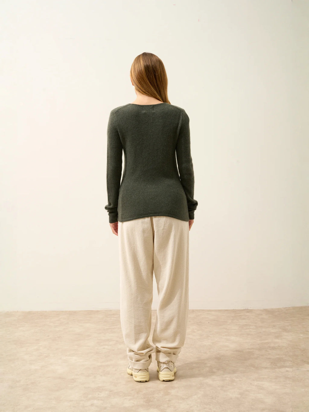 JOYCE pullover rundhalsausschnitt 4-fädig khaki meliert