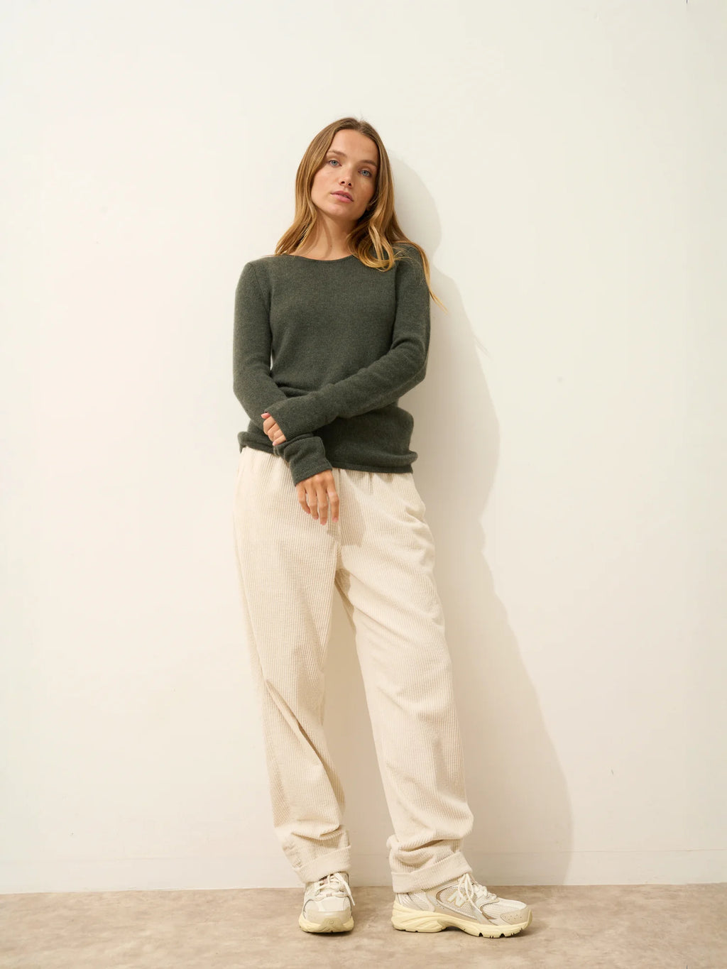 JOYCE pullover rundhalsausschnitt 4-fädig khaki meliert