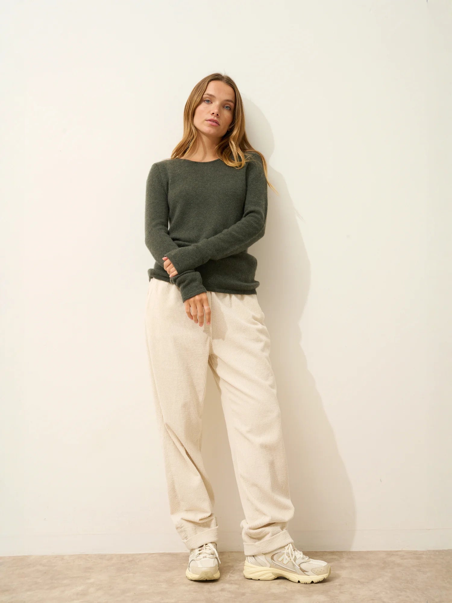 JOYCE pullover rundhalsausschnitt 4-fädig khaki meliert