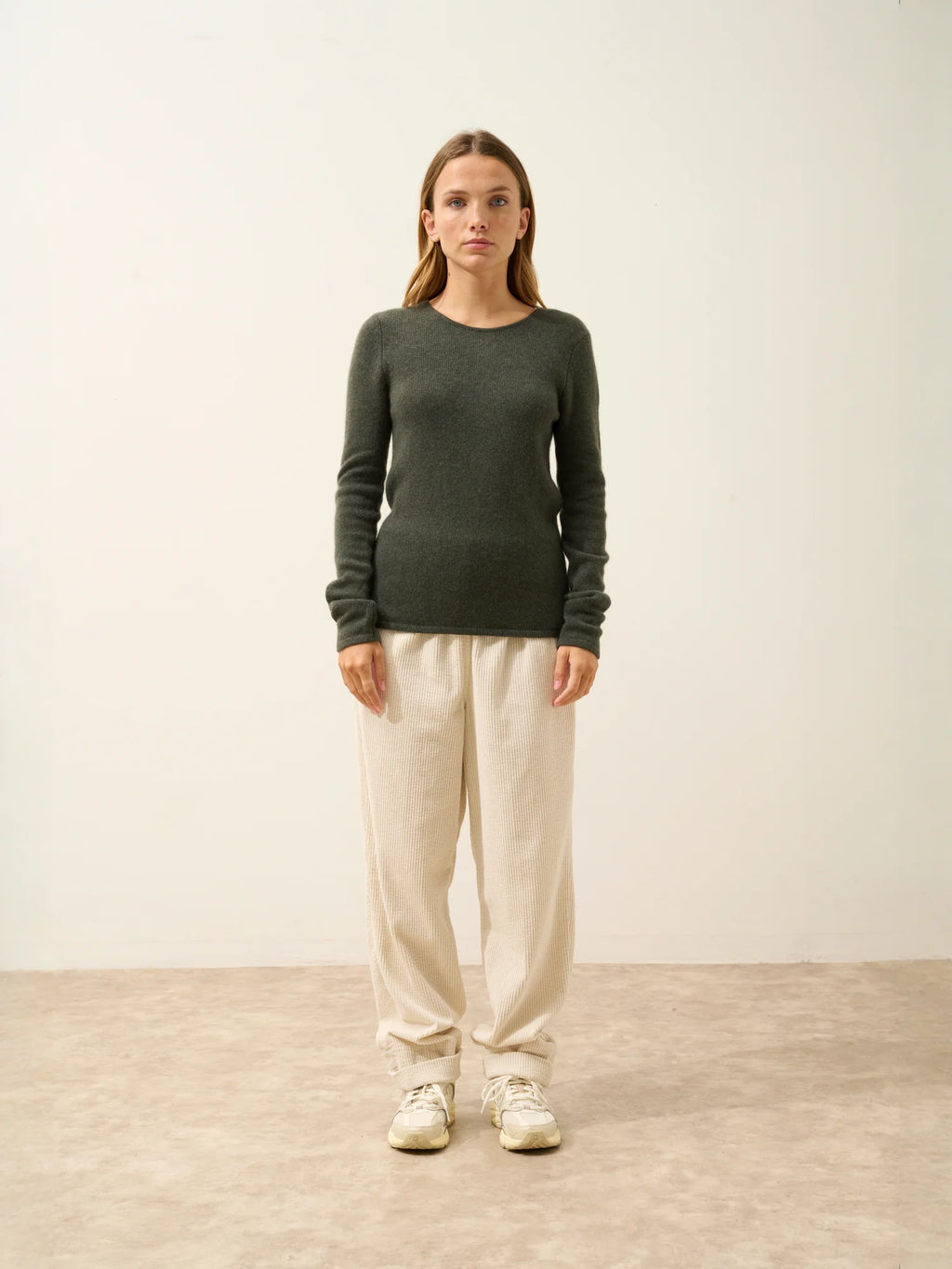 JOYCE pullover rundhalsausschnitt 4-fädig khaki meliert