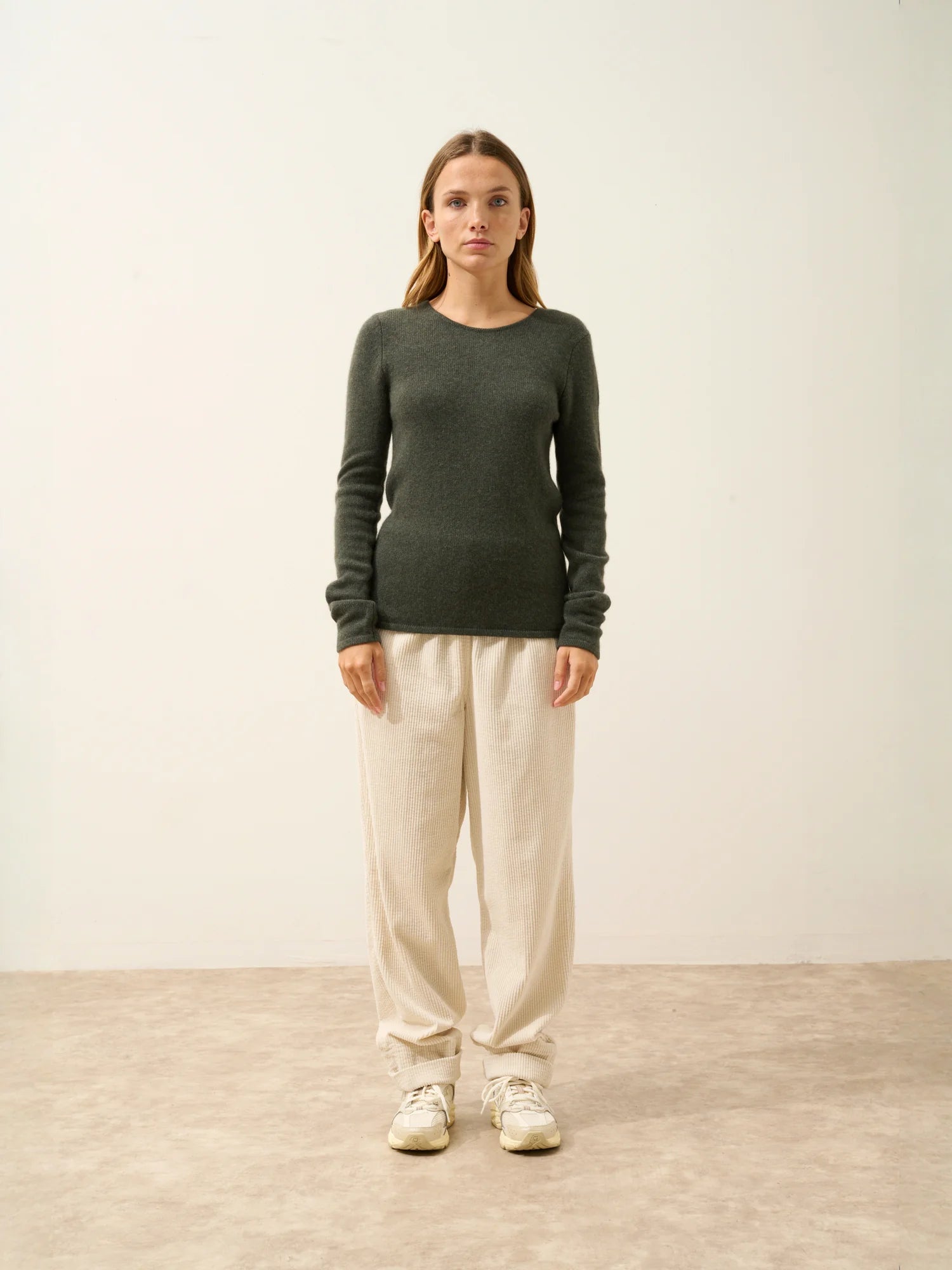 JOYCE pullover rundhalsausschnitt 4-fädig khaki meliert