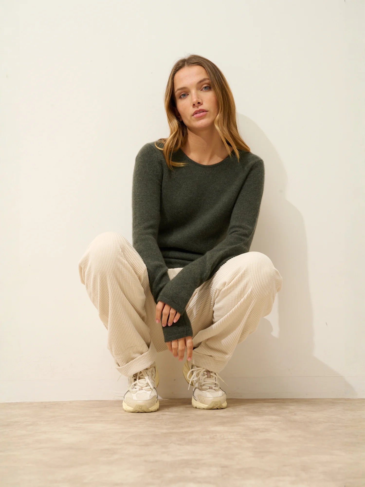 JOYCE pullover rundhalsausschnitt 4-fädig khaki meliert