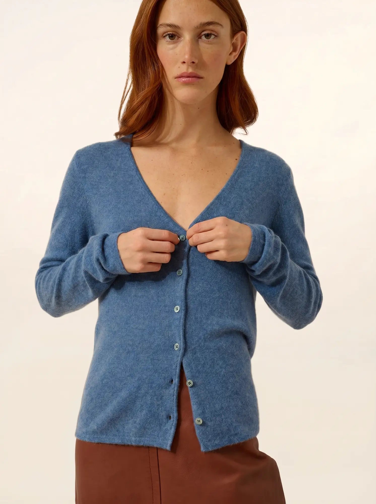 NORMA strickjacke v-ausschnitt blau denim