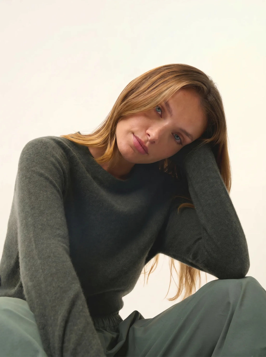 JANE pullover rundhalsausschnitt khaki meliert