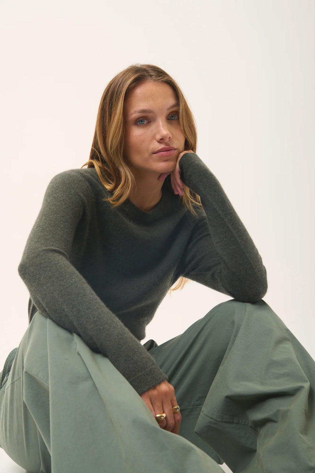JANE pullover rundhalsausschnitt khaki meliert