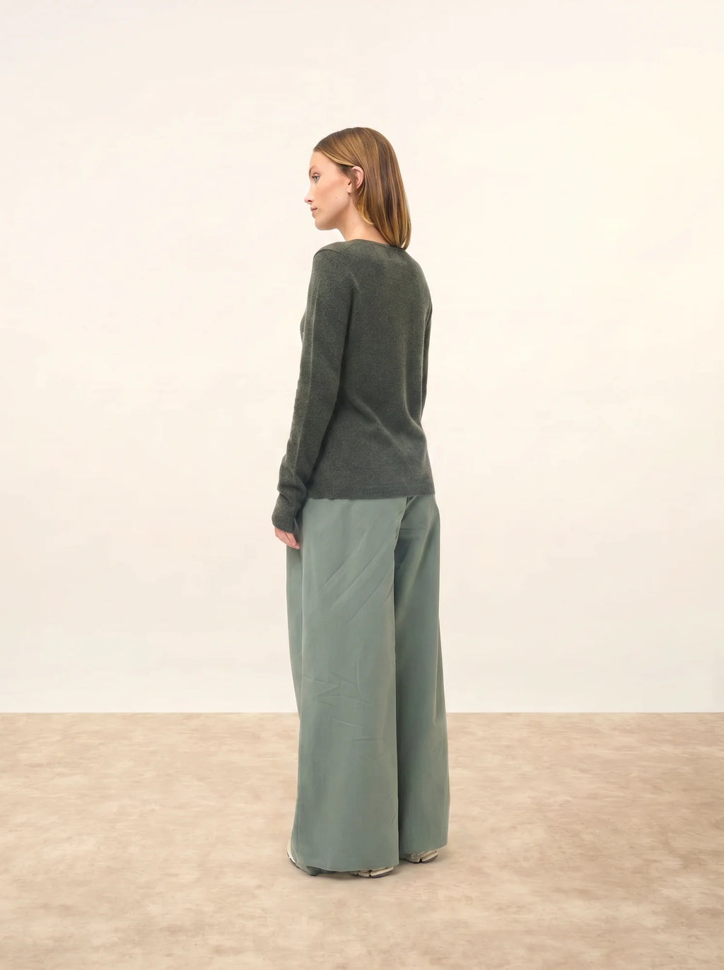KATHARINE strickjacke rundhalsausschnitt khaki meliert