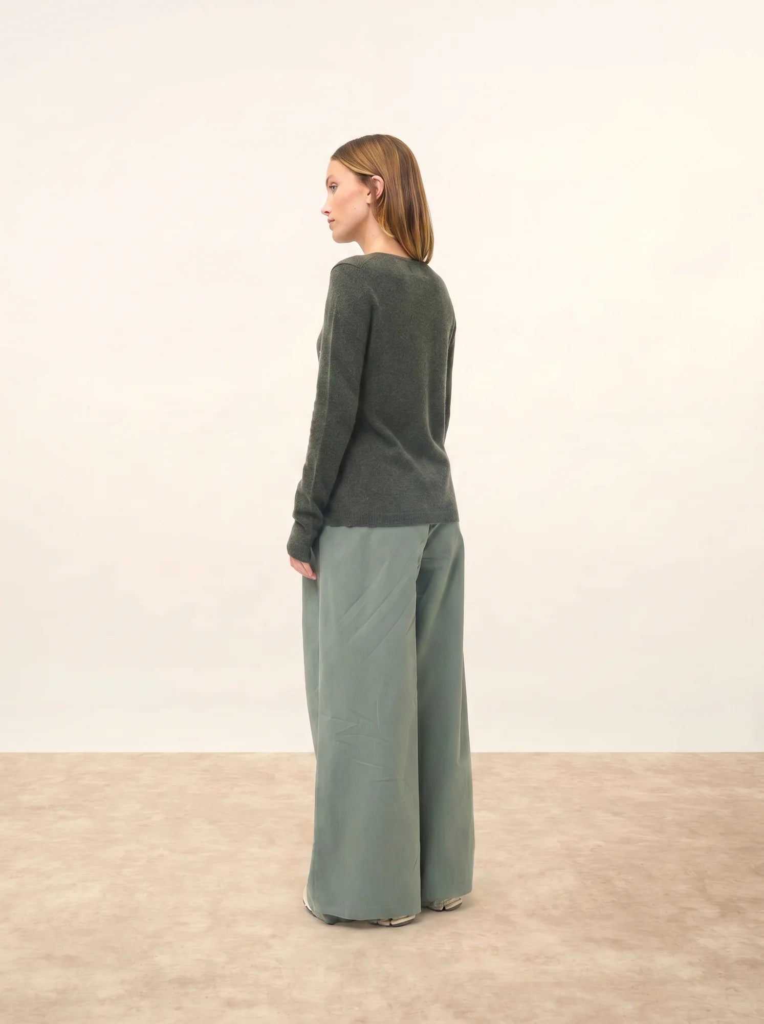 KATHARINE strickjacke rundhalsausschnitt khaki meliert