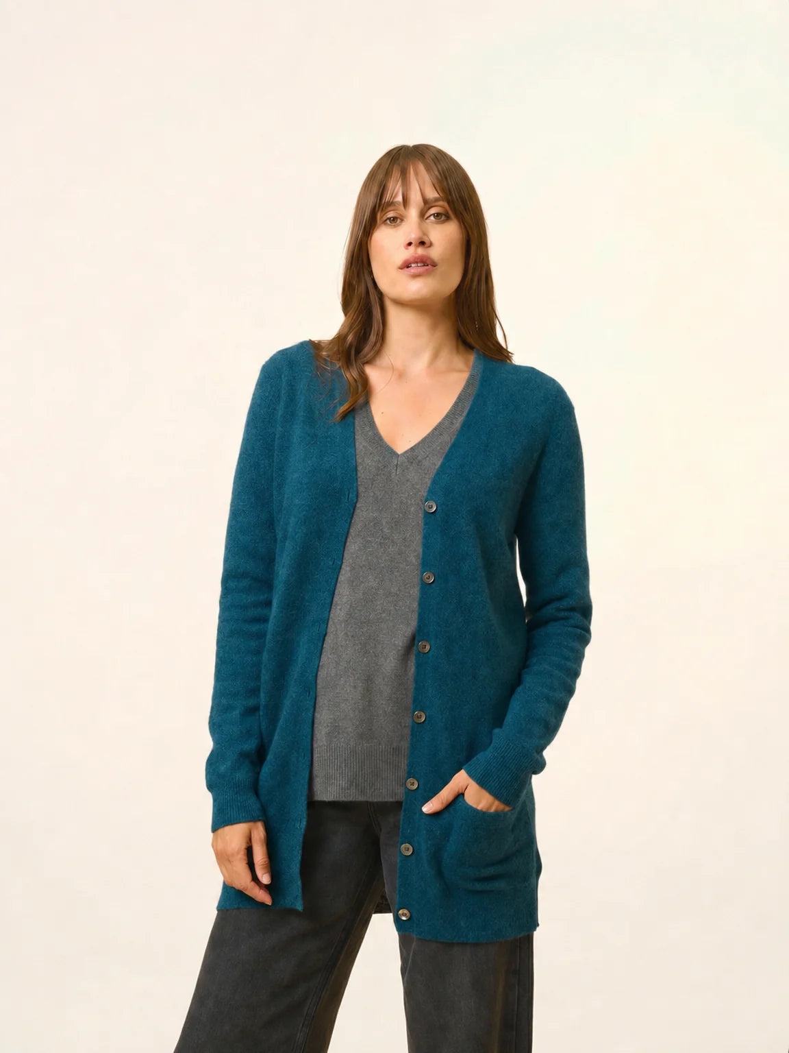 TOMMIE strickjacke v-ausschnitt paon