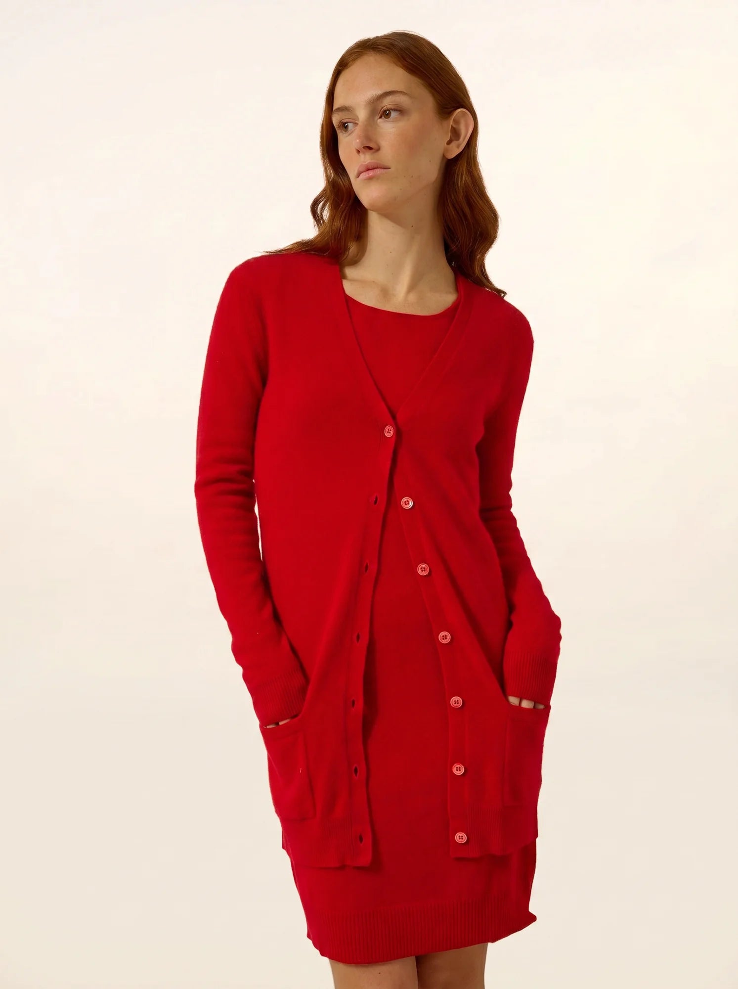 TOMMIE strickjacke v-ausschnitt rot