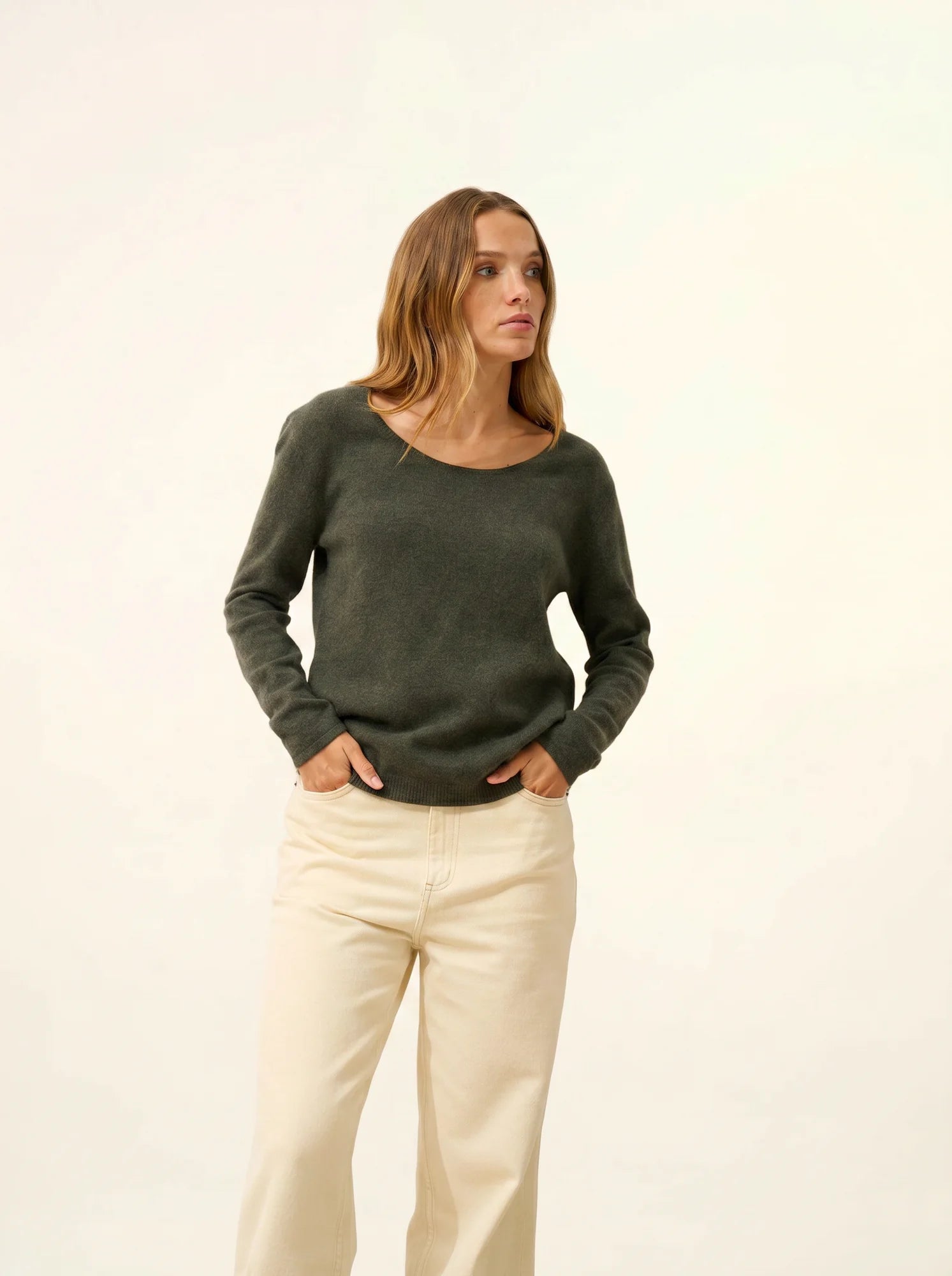 FIONA pullover rundhalsausschnitt khaki meliert