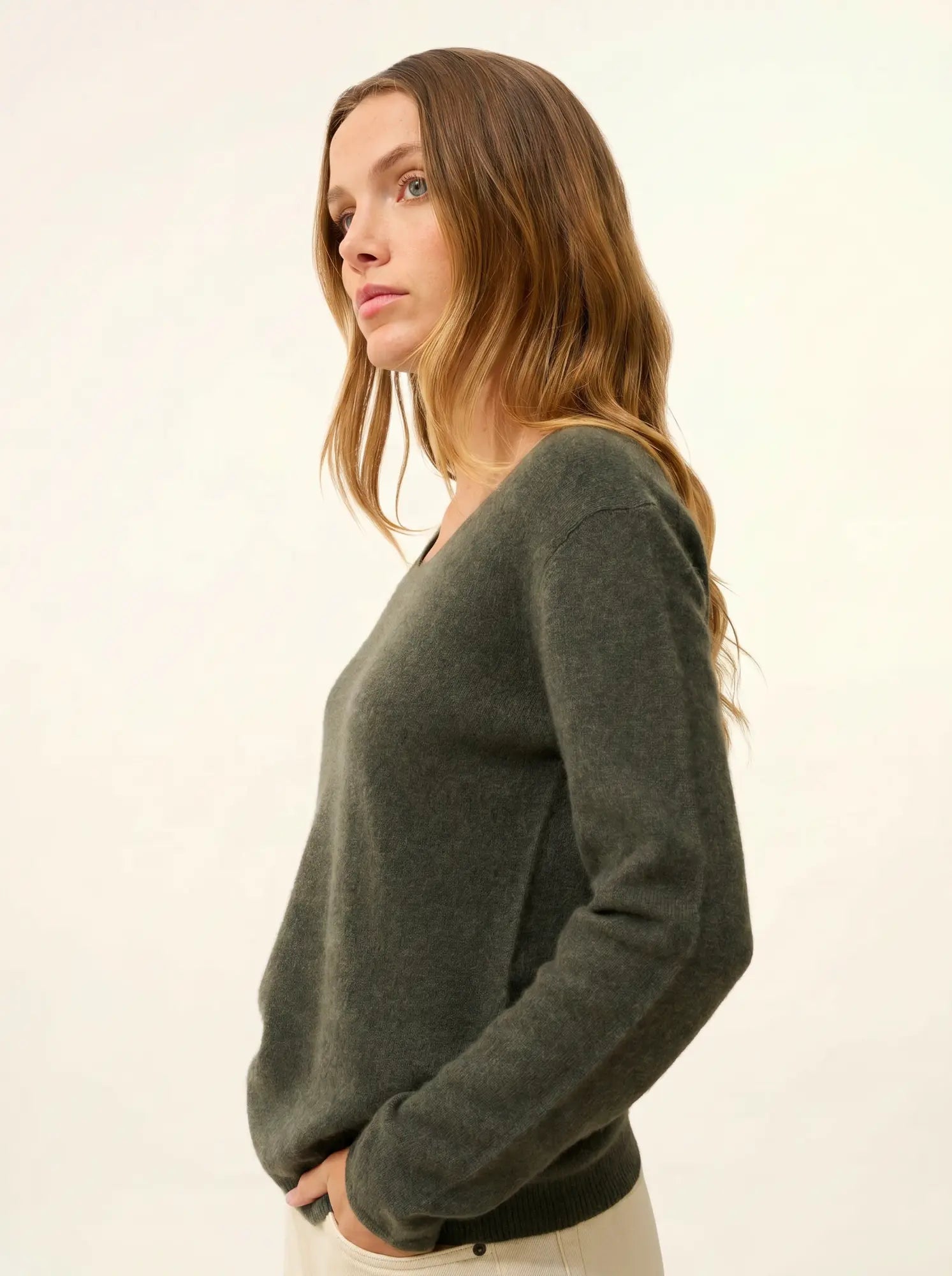 FIONA pullover rundhalsausschnitt khaki meliert