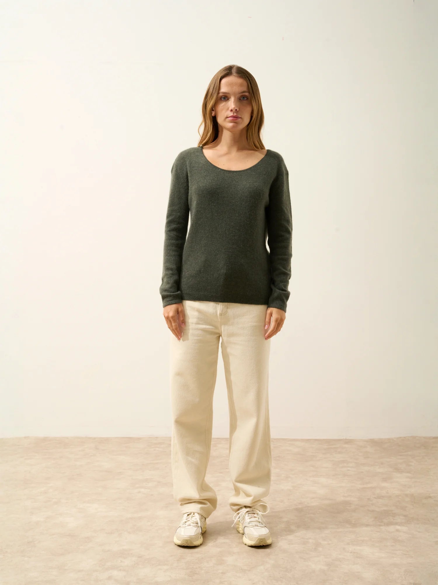 FIONA pullover rundhalsausschnitt khaki meliert