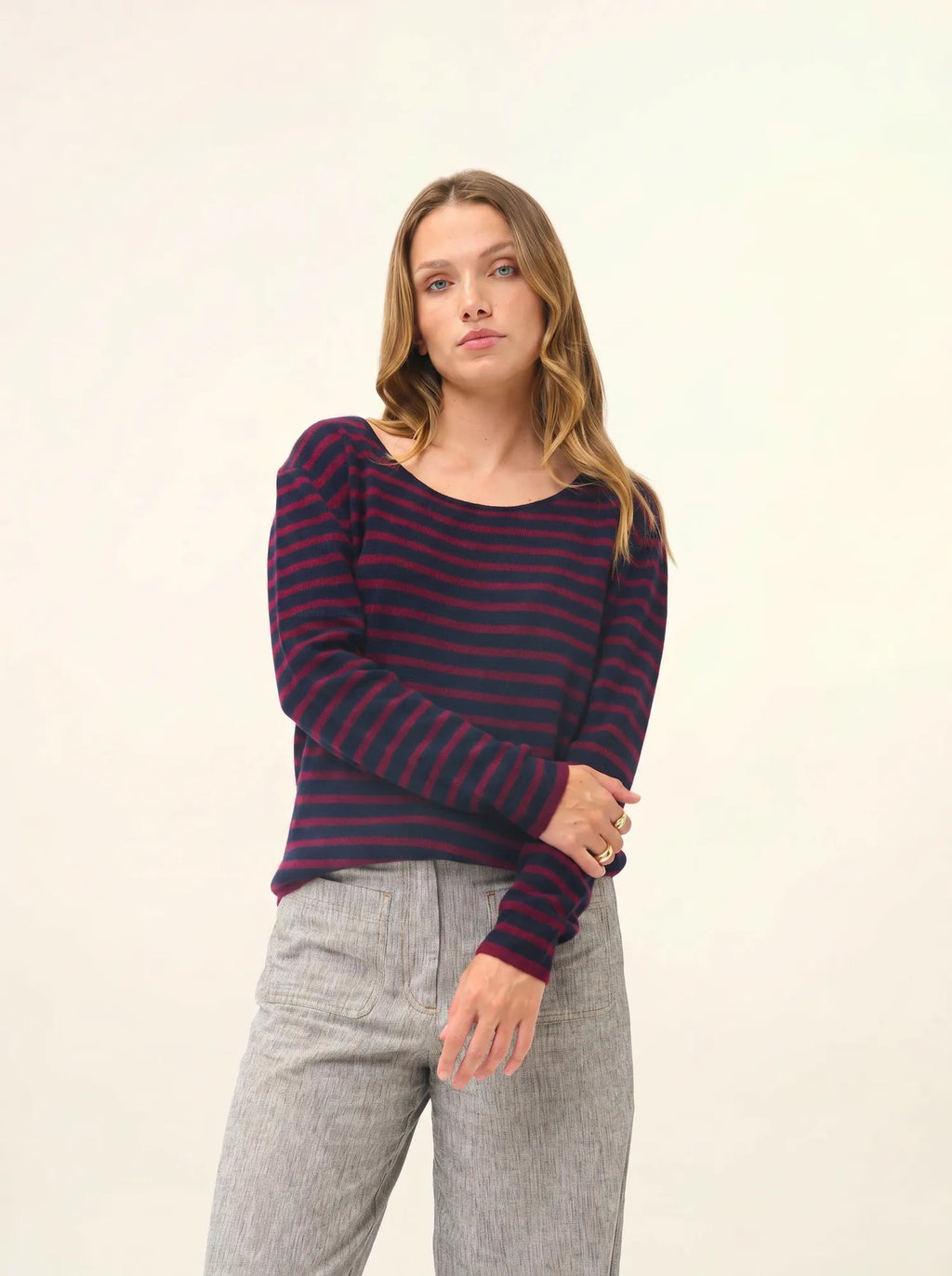 FIONA pullover rundhalsausschnitt bordeaux und marineblau
