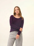 FIONA pullover rundhalsausschnitt bordeaux und marineblau