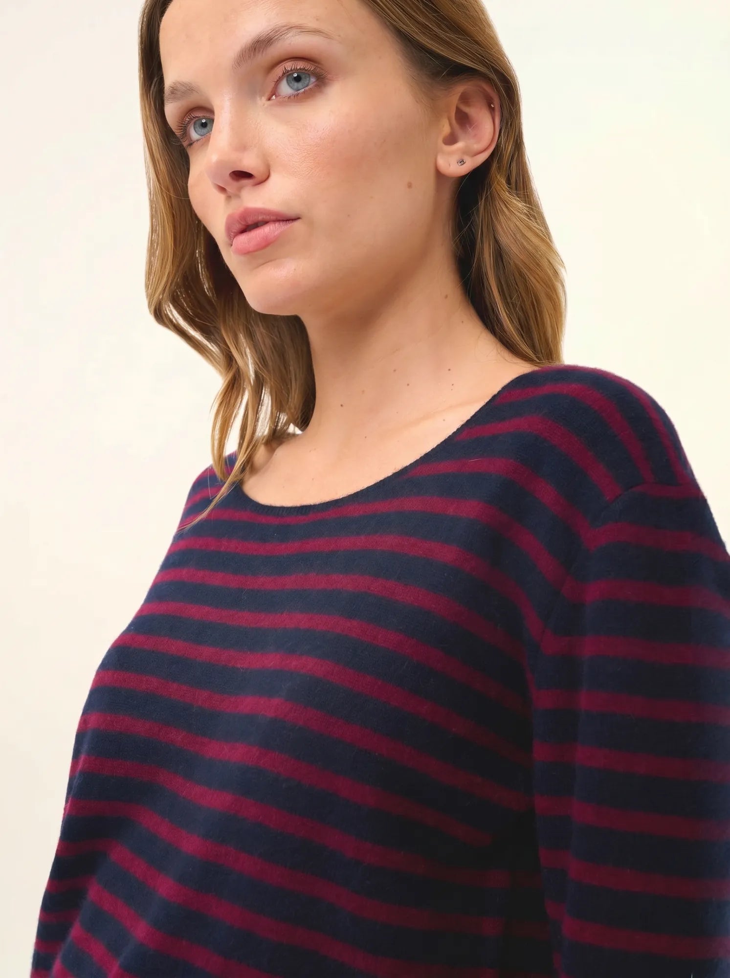 FIONA pullover rundhalsausschnitt bordeaux und marineblau