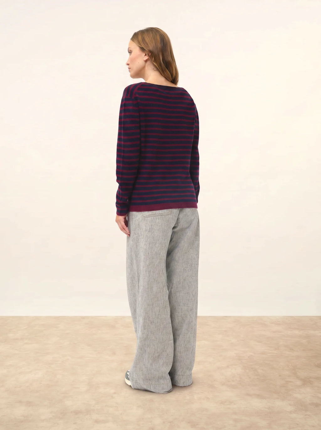 FIONA pullover rundhalsausschnitt bordeaux und marineblau