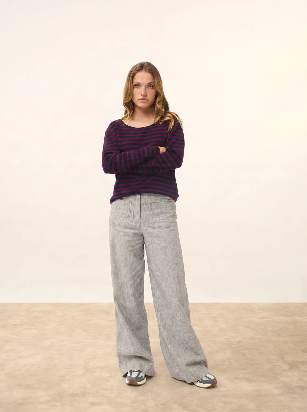 FIONA pullover rundhalsausschnitt bordeaux und marineblau