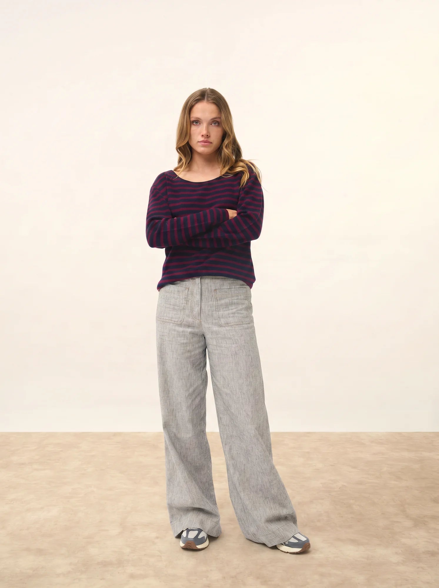 FIONA pullover rundhalsausschnitt bordeaux und marineblau