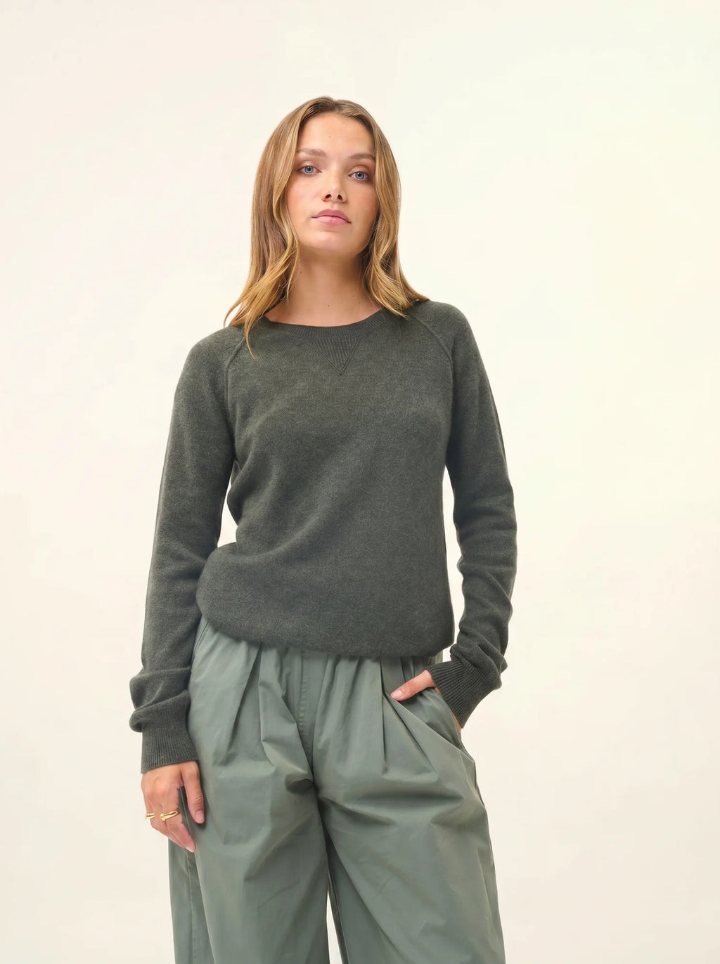 HELEN pullover rundhalsausschnitt khaki meliert
