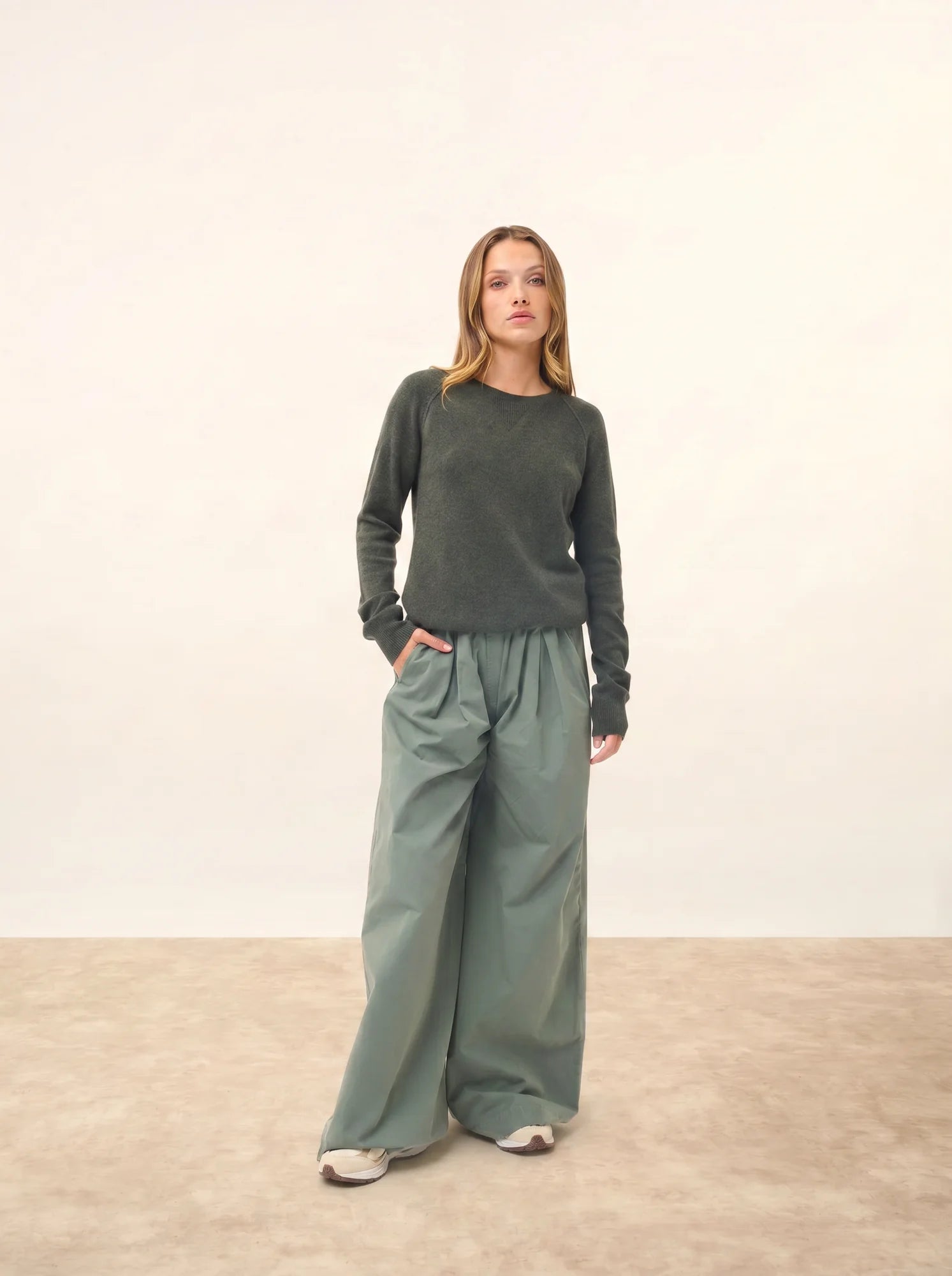 HELEN pullover rundhalsausschnitt khaki meliert