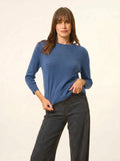 JANICE Pull Col Rond Boutonné Dos Bleu Denim