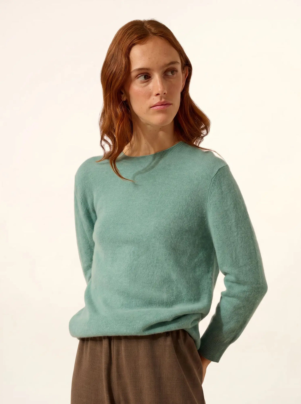 JANICE pullover rundhalsausschnitt geknöpft hinten grün meliert