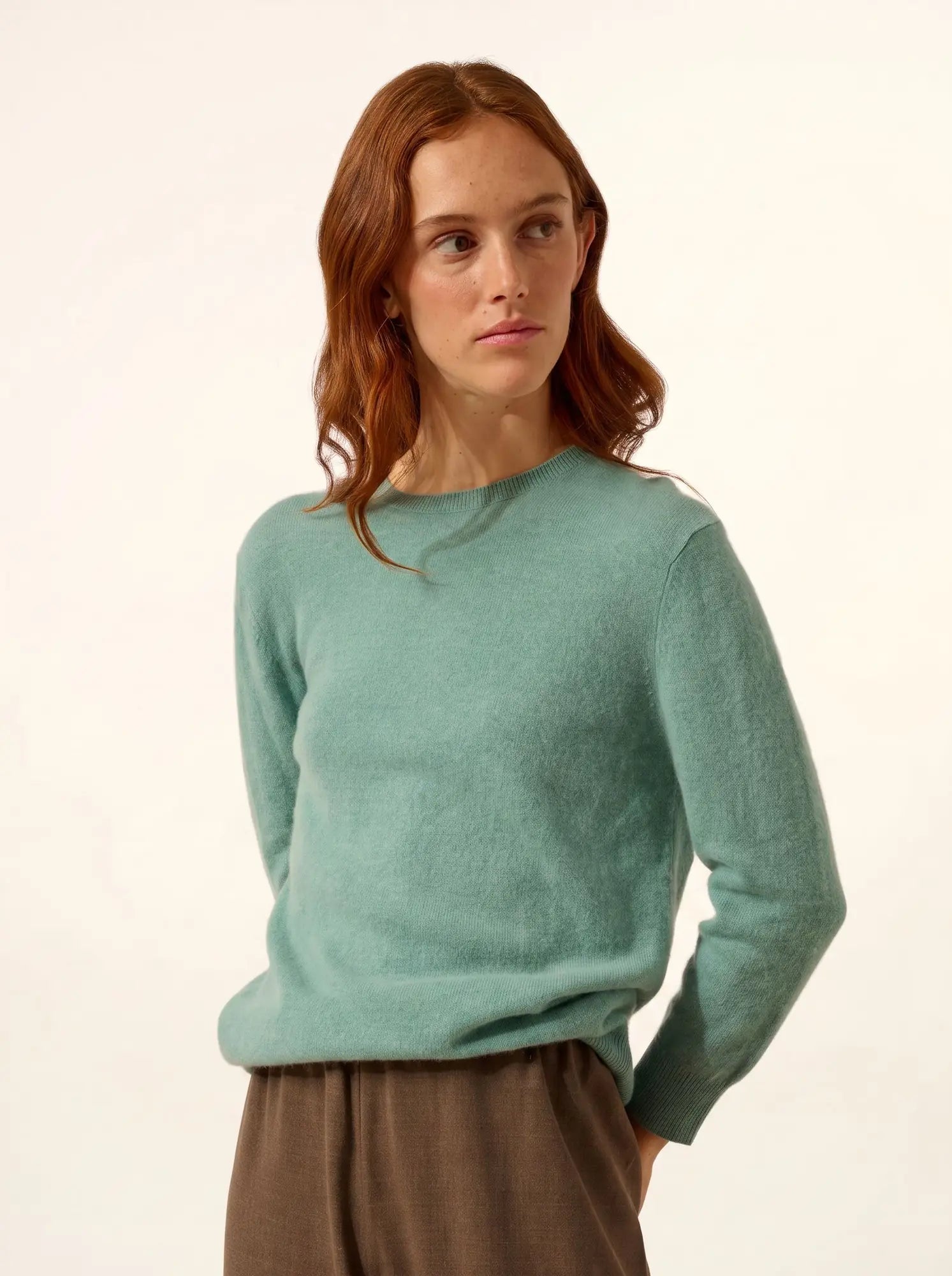 JANICE pullover rundhalsausschnitt geknöpft hinten grün meliert