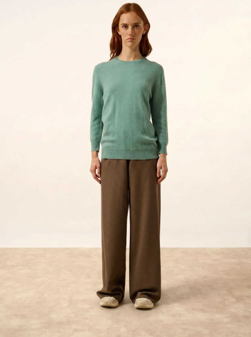 JANICE pullover rundhalsausschnitt geknöpft hinten grün meliert