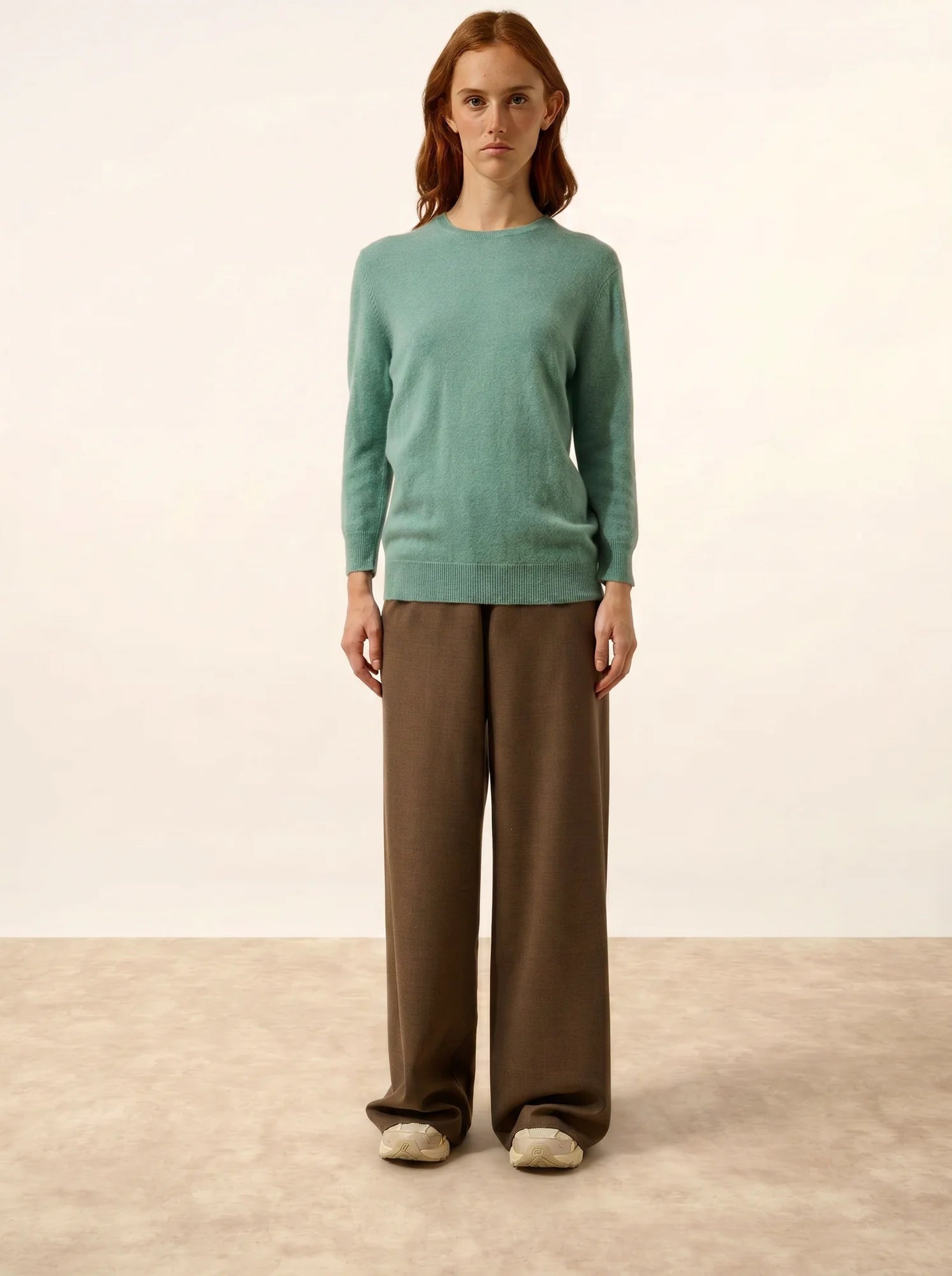 JANICE pullover rundhalsausschnitt geknöpft hinten grün meliert