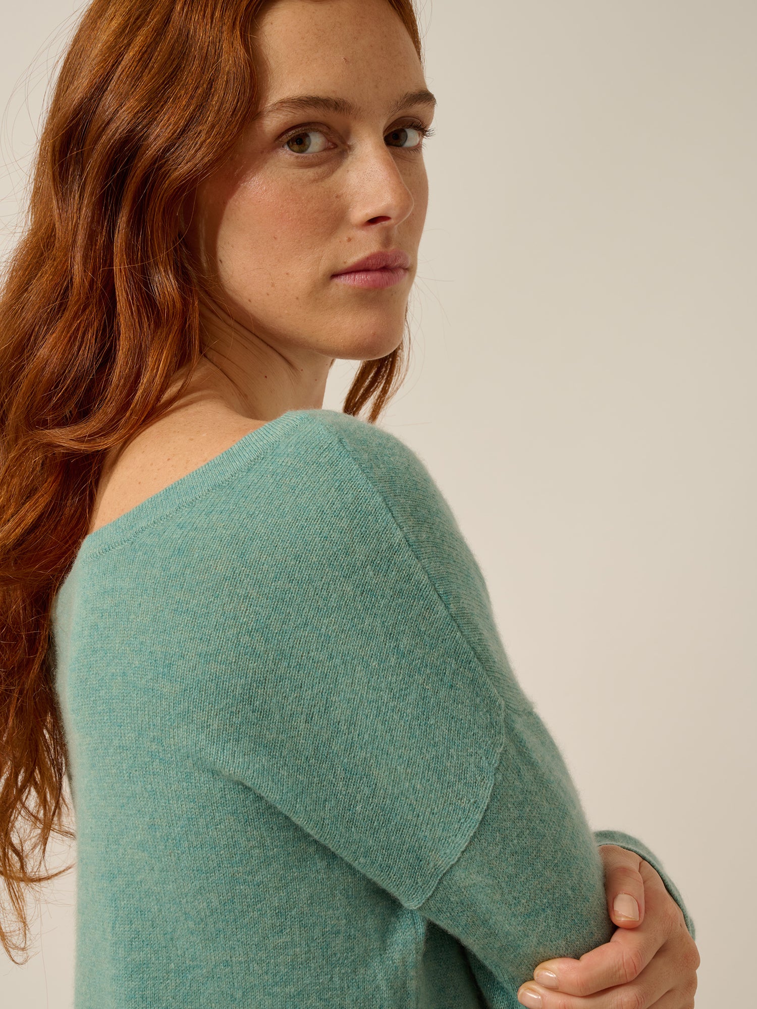 KAREN pull col rond vert chiné