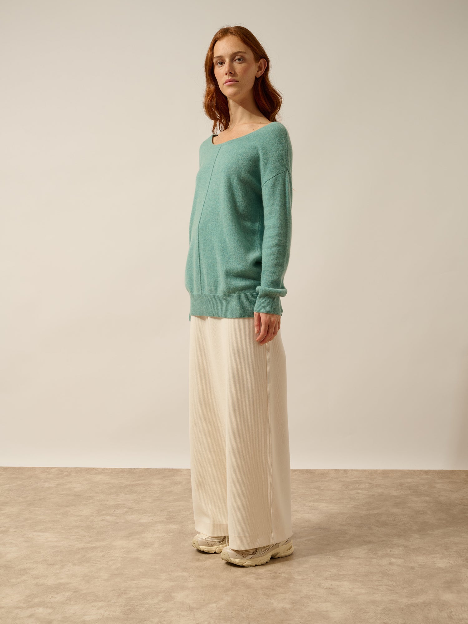 KAREN pull col rond vert chiné