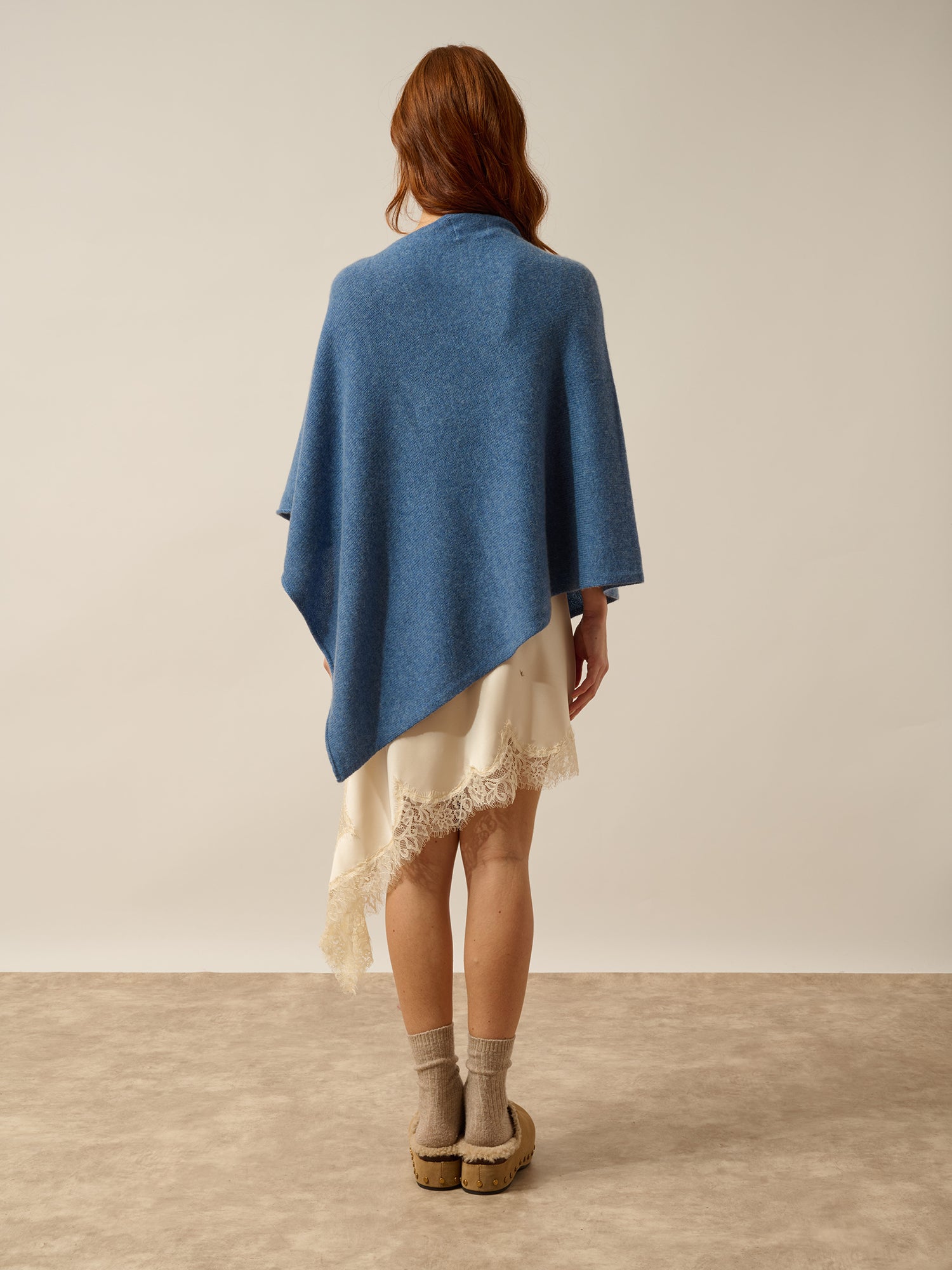 ASHLEY poncho col bateau bleu denim