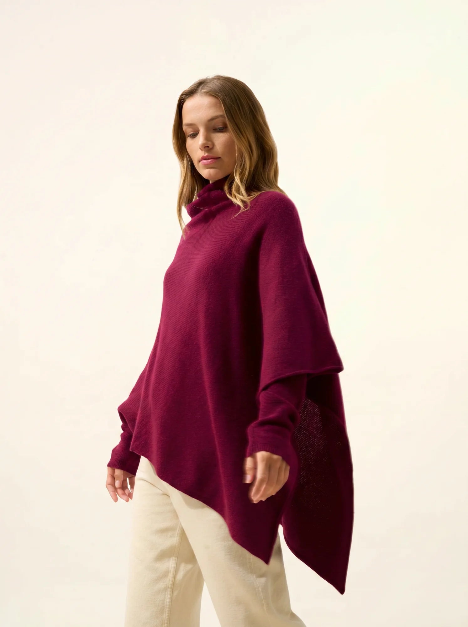 SALLY poncho 4 fils bordeaux