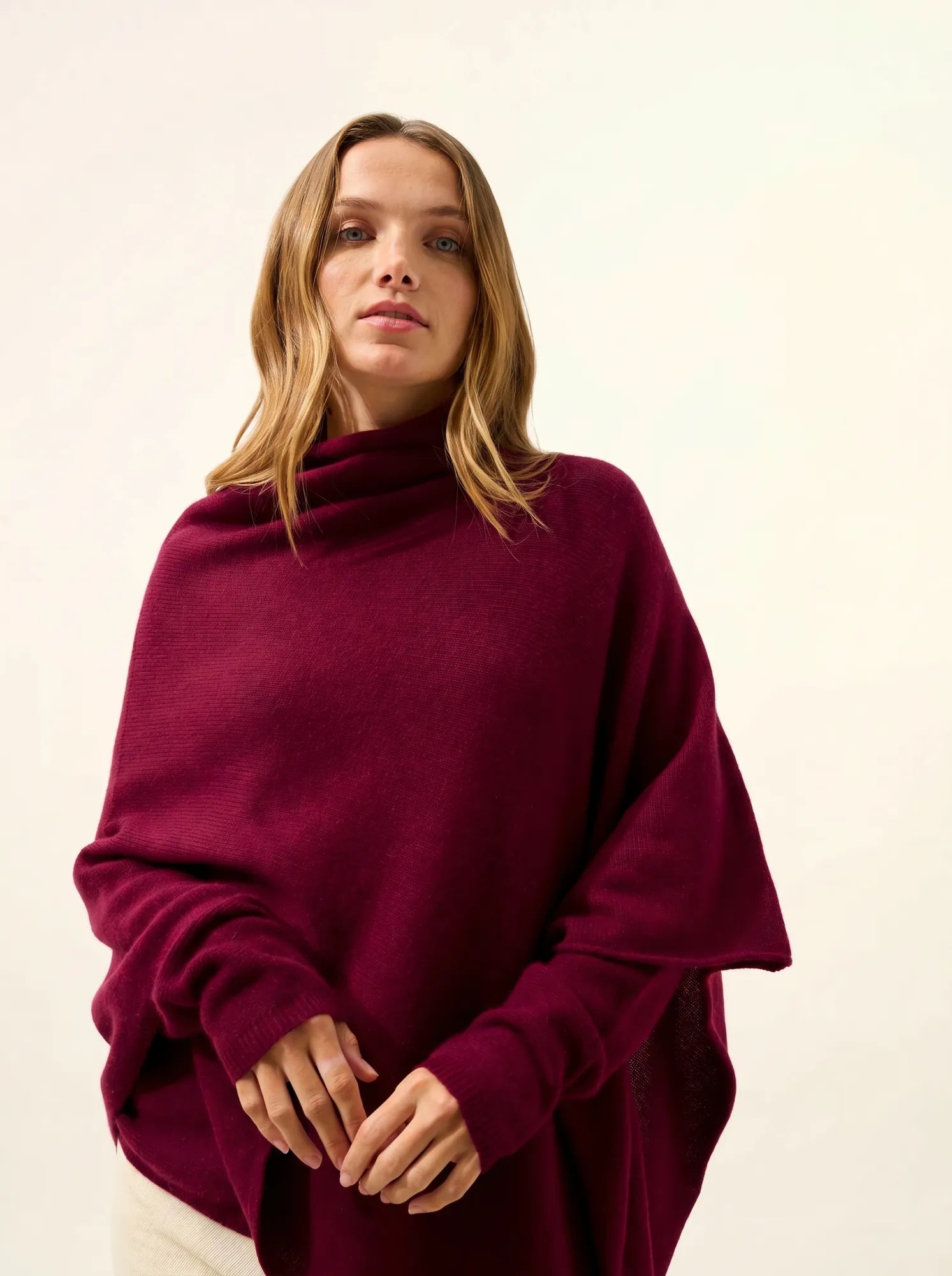 SALLY poncho 4 fils bordeaux
