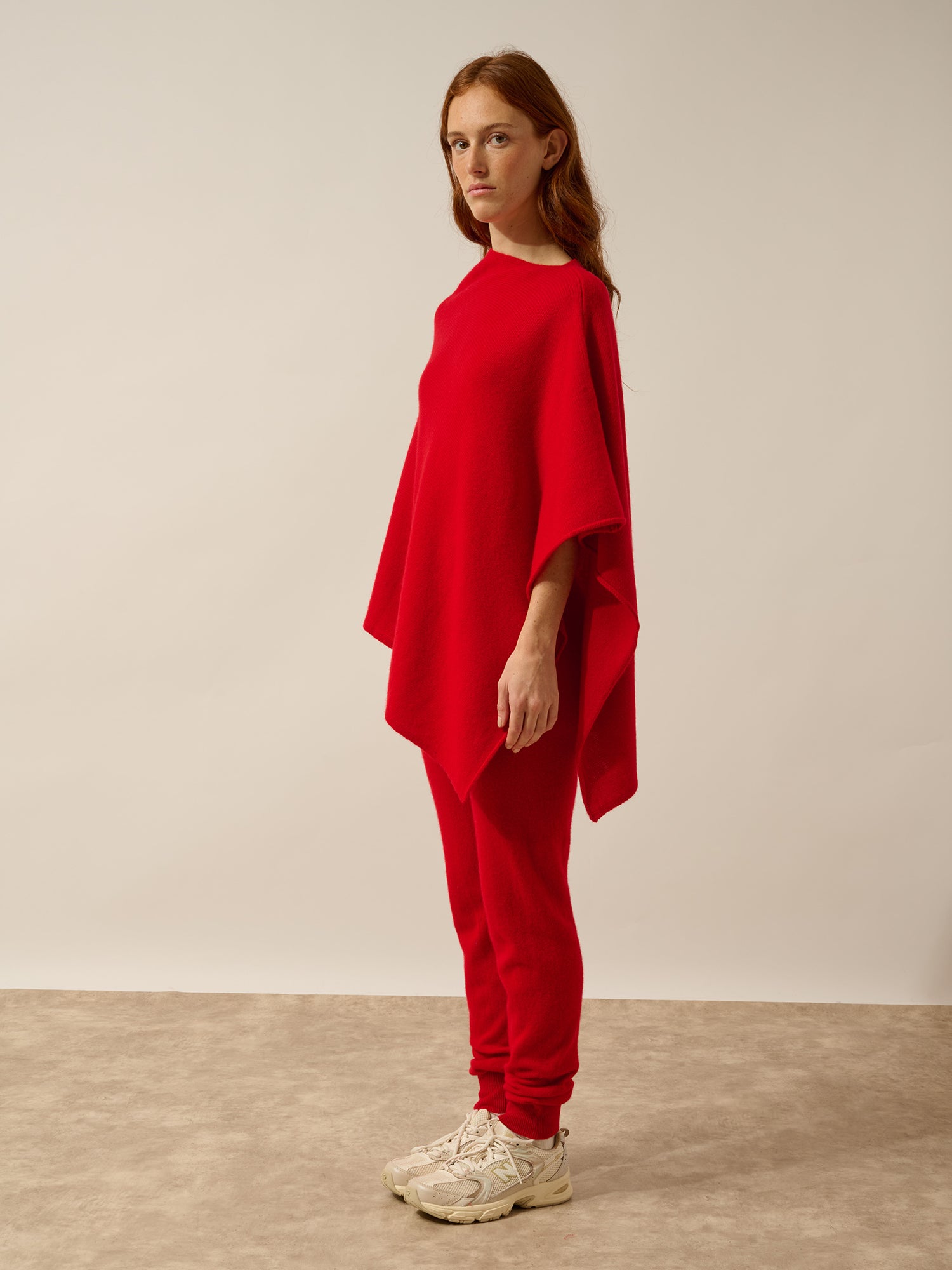 ASHLEY red boat-neck poncho