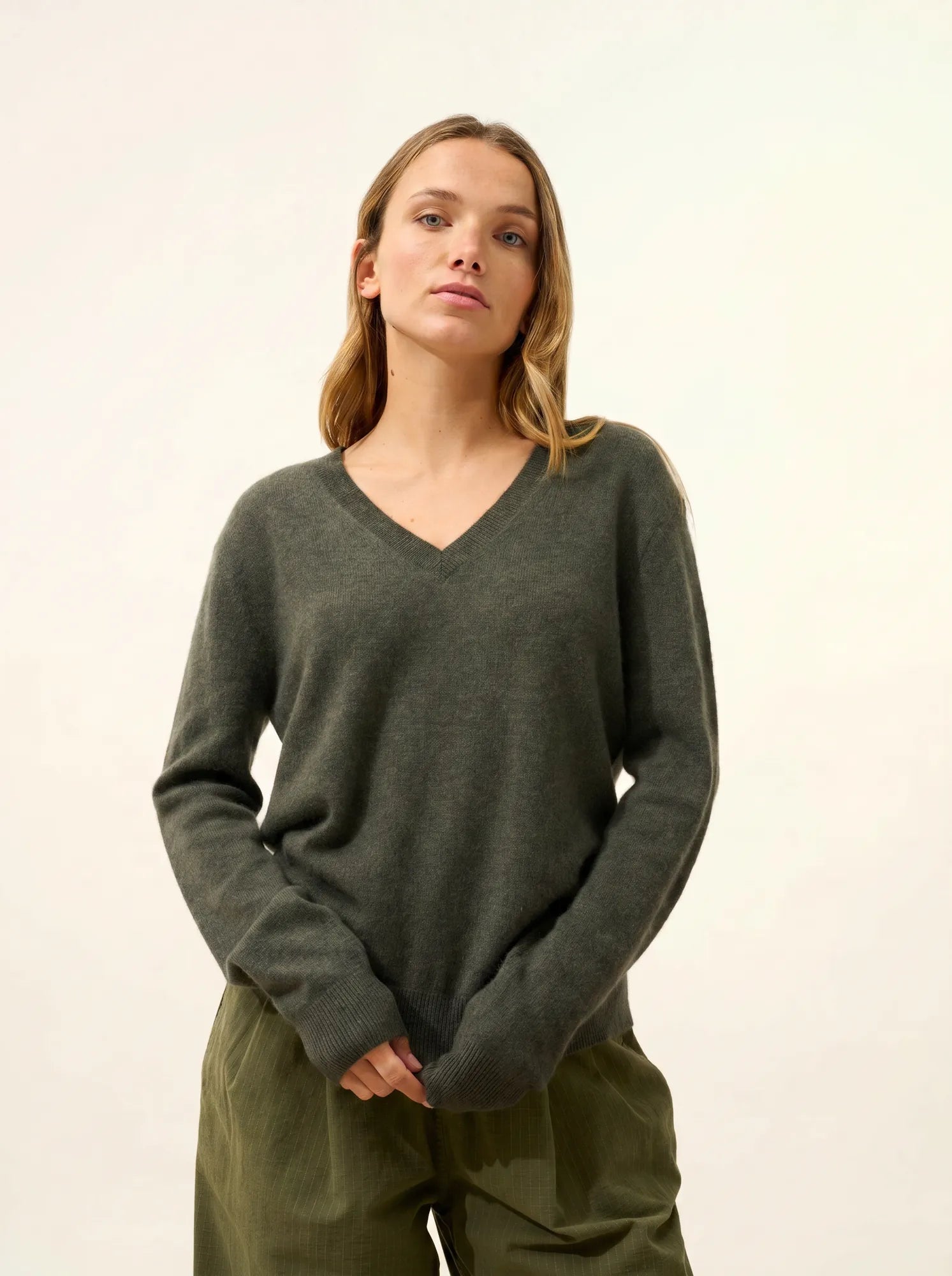 NORA pullover v-ausschnitt khaki meliert