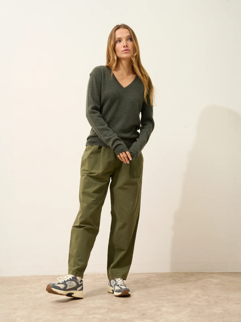 NORA pullover v-ausschnitt khaki meliert
