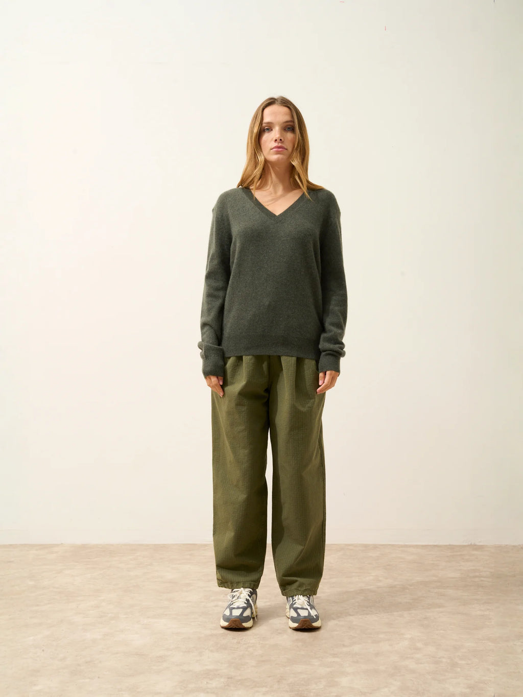 NORA pullover v-ausschnitt khaki meliert