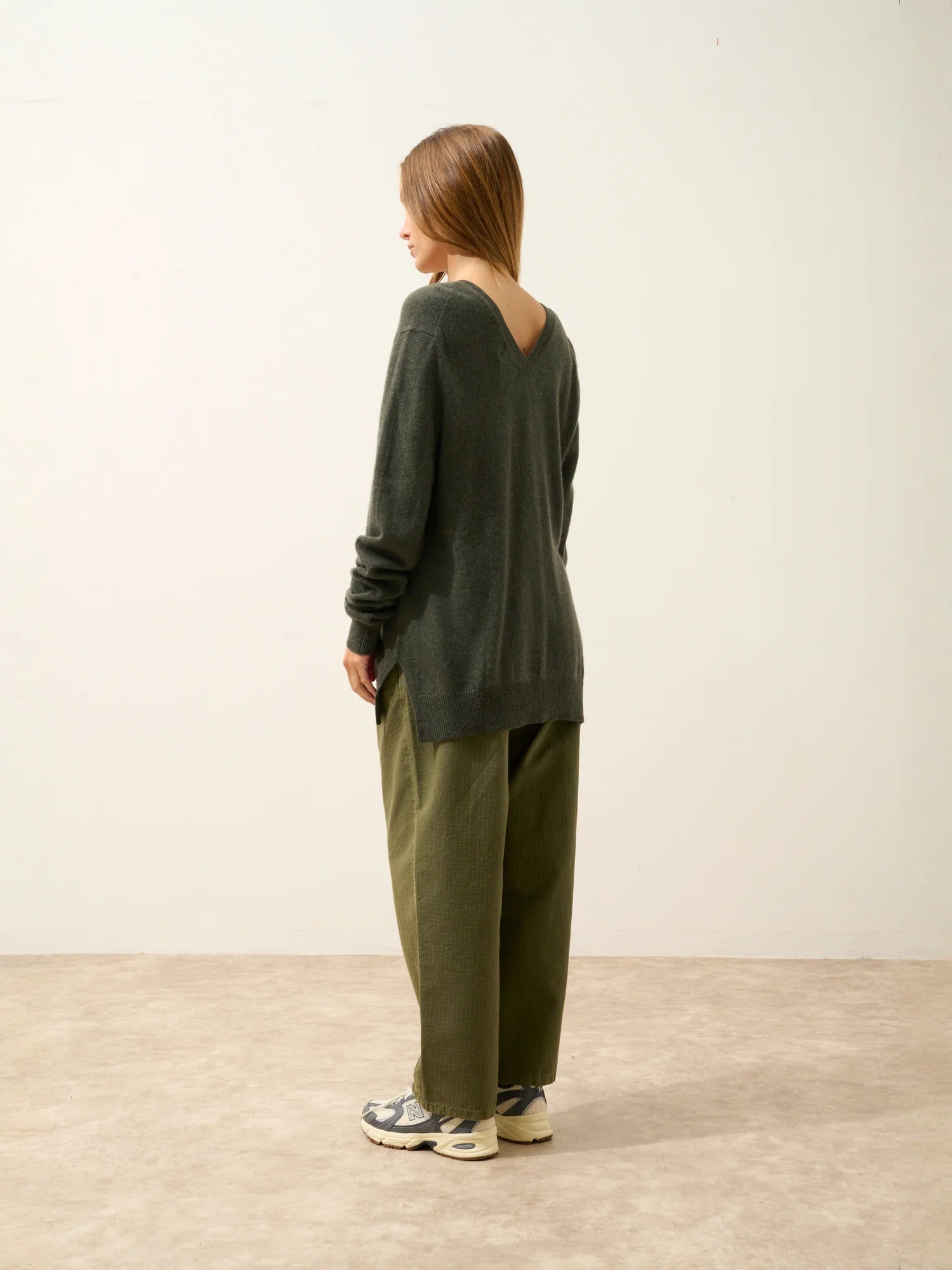 OPAL pullover v-ausschnitt vorne und hinten khaki meliert