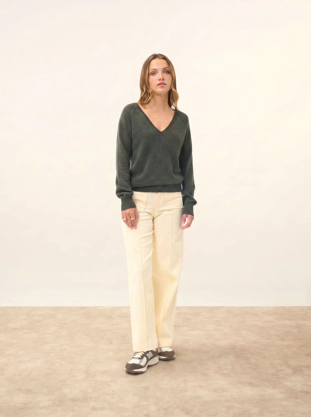PHOEBE pull col V kaki chiné