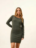 SUSAN kleid rundhalsausschnitt khaki meliert