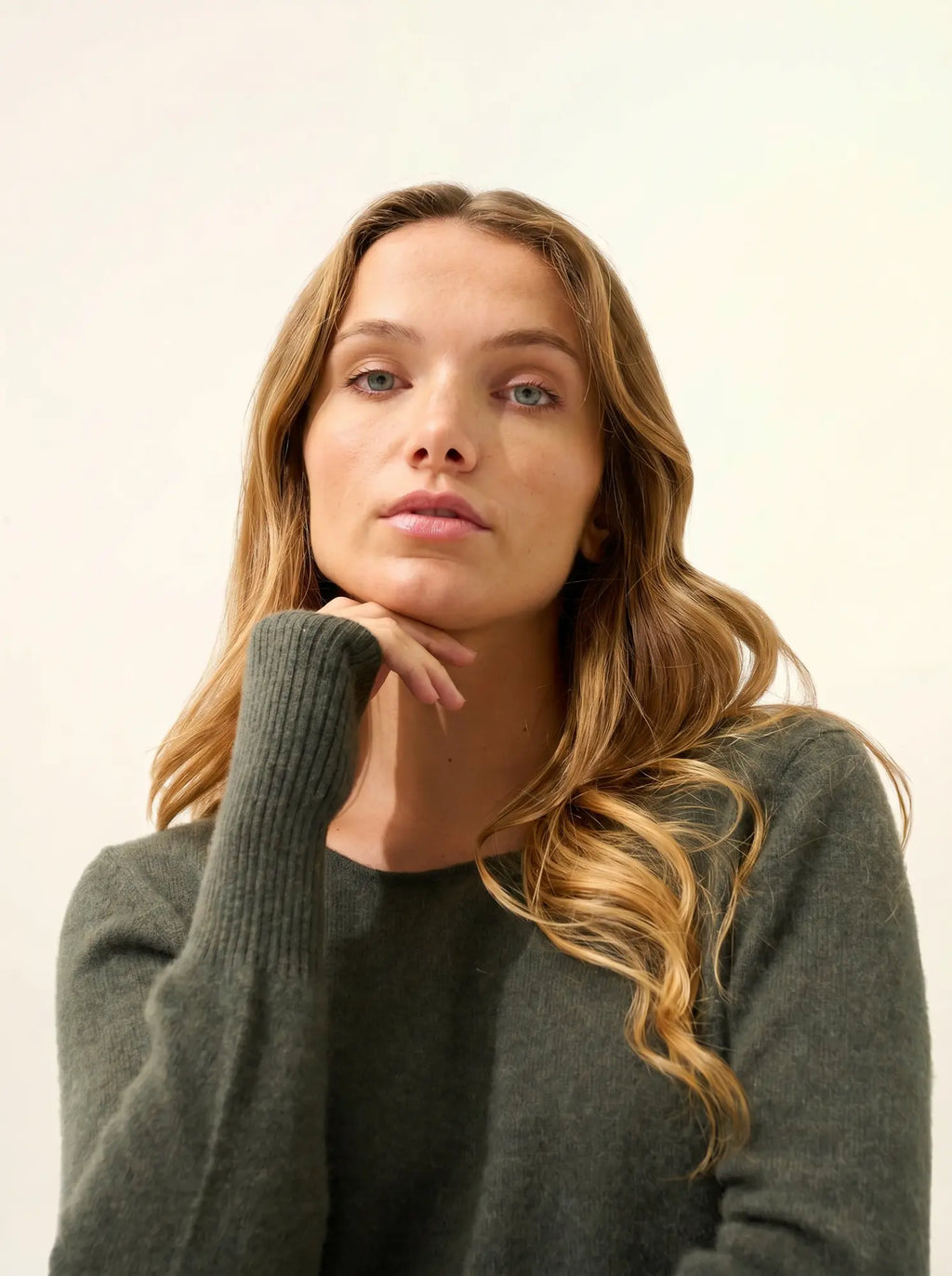 SUSAN kleid rundhalsausschnitt khaki meliert