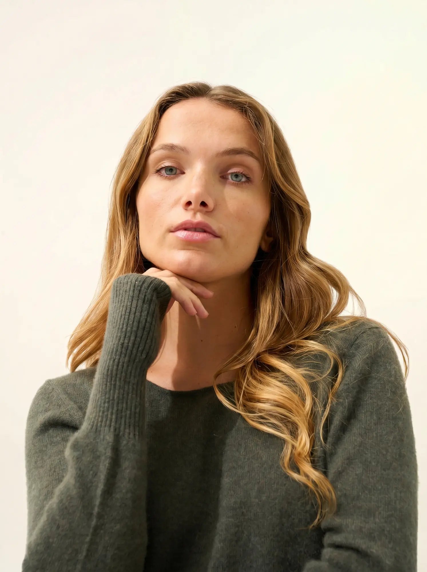 SUSAN kleid rundhalsausschnitt khaki meliert