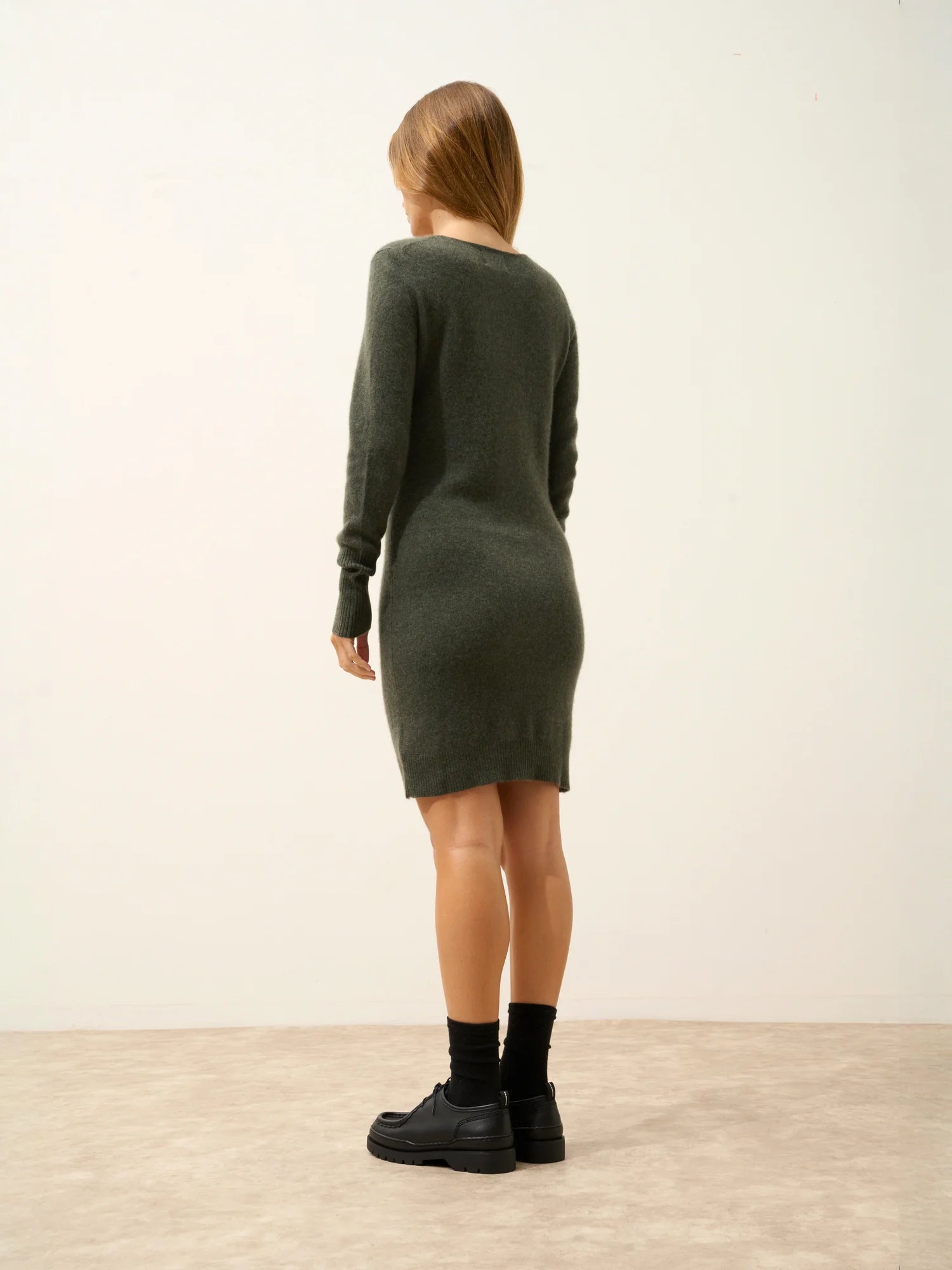 SUSAN kleid rundhalsausschnitt khaki meliert