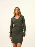 TRACY kleid v-ausschnitt khaki meliert