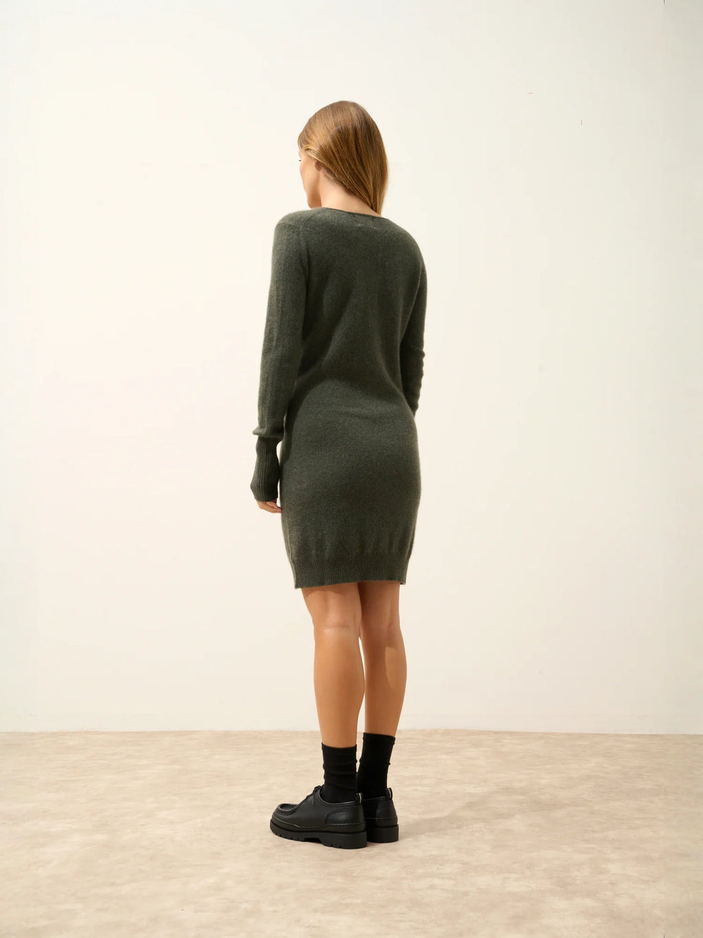 TRACY kleid v-ausschnitt khaki meliert